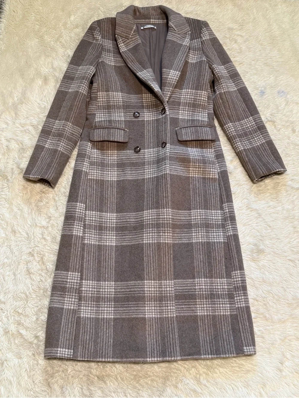 Reformation York Double Breasted Plaid Coat - Size Medium